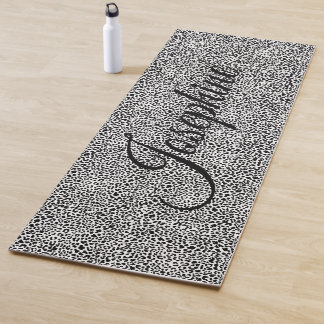 Black & white snow leopard wild animal print yoga mat