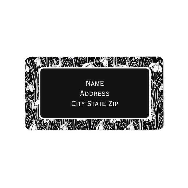 Black & White Snowdrop Pattern Address  Label (Front)