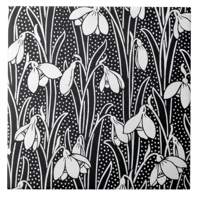 Black & White Snowdrop Pattern  Ceramic Tile (Front)