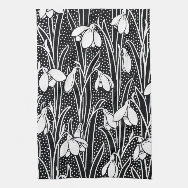 Black & White Snowdrop Pattern  Tea Towel (Vertical)