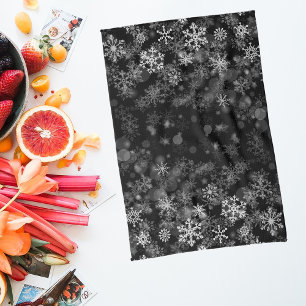 Black White Snowflake Christmas  Tea Towel