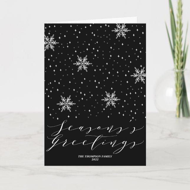 Black & White Snowflake Seasons Greeting Christmas Holiday Card (Front)