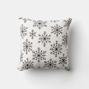 Black & White Snowflake Throw Pillow – Minimalist