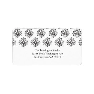Black + white snowflake winter address label