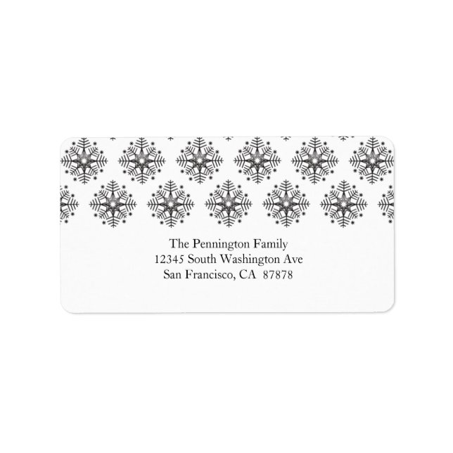 Black + white snowflake winter address label (Front)