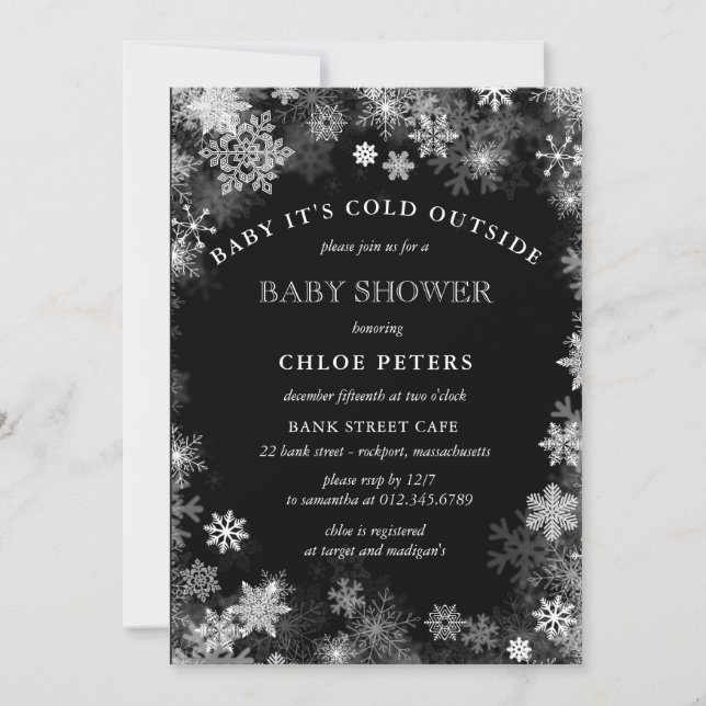 Black White Snowflake Winter Baby Shower Invitation (Front)