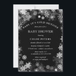 Black White Snowflake Winter Baby Shower Invitation<br><div class="desc">Perfect choice for a gender neutral baby shower. Elegant black and white chalkboard design features a snowflake border. All of the text is white.</div>