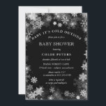 Black White Snowflake Winter Baby Shower Invitation<br><div class="desc">Perfect choice for a gender neutral baby shower. Elegant black and white chalkboard design features a snowflake border. All of the text is white.</div>