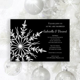 Black White Snowflake Winter Wedding Invitation