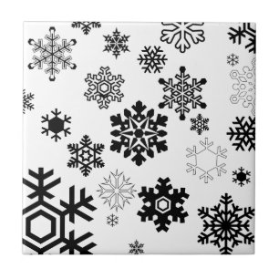 Black & White Snowflakes Ceramic Tile