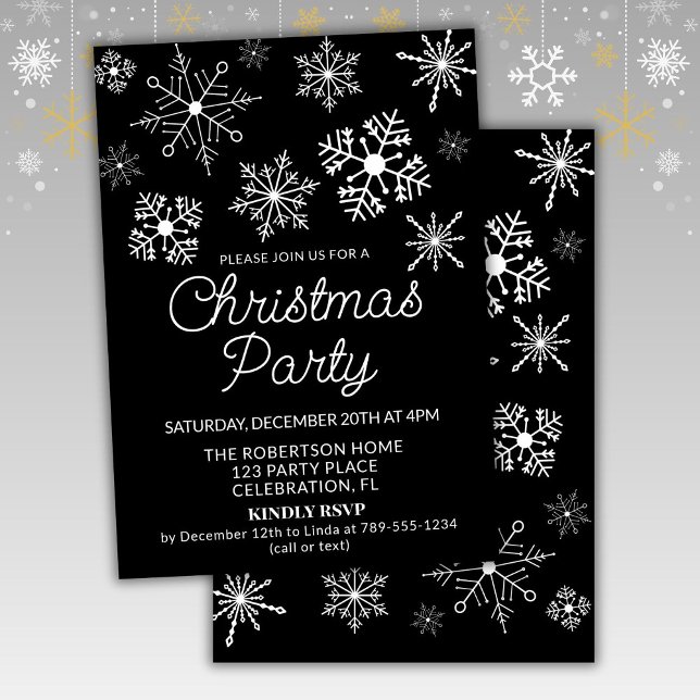 Black White Snowflakes Christmas Party Invitation (Creator Uploaded)
