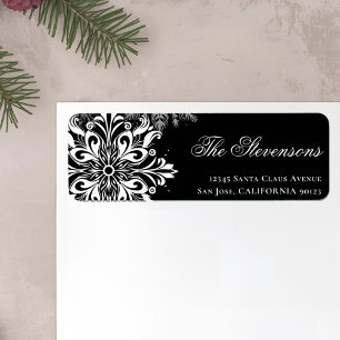 Black White Snowflakes Holiday Return Address Label