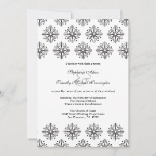 Black + white snowflakes winter wedding invitation