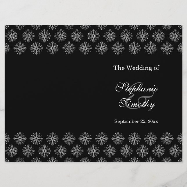 Black + white snowflakes winter wedding program (Front)