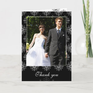 Black + white snowflakes winter wedding thank you