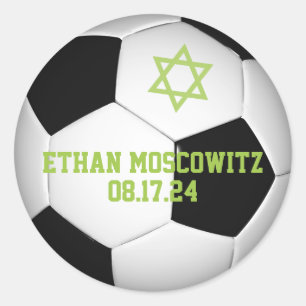 Black, White Soccer Ball Bar Mitzvah Classic Round Sticker