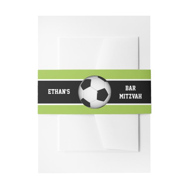 Black, White Soccer Ball Bar Mitzvah Invitation Belly Band (Front Example)