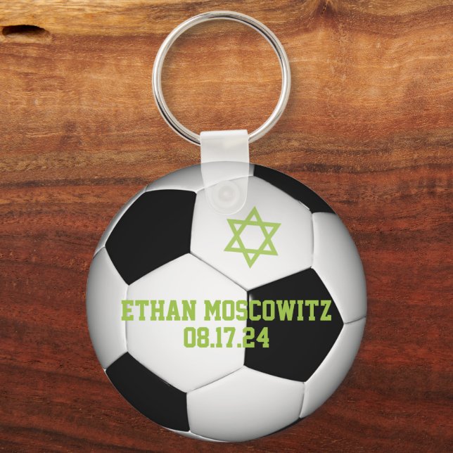 Black, White Soccer Ball Bar Mitzvah Key Ring (Back)