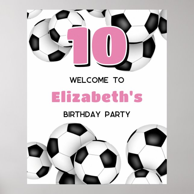 black white soccer balls kids birthday party poster (Front)