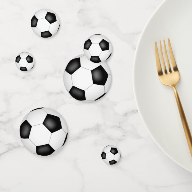black white soccer balls kids party confetti (Group)