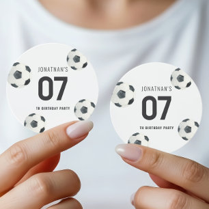 Black White Soccer Birthday Favour Seal Seven Ball