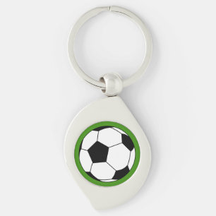 Black White Soccer Football Ball on Green Key Ring