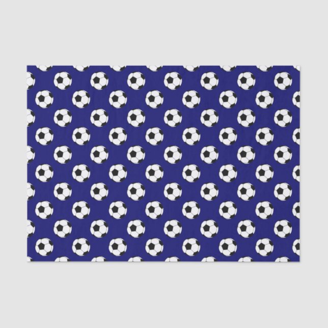 Black/White Soccer Football Balls, Dark Navy Blue Tissue Paper (Front)