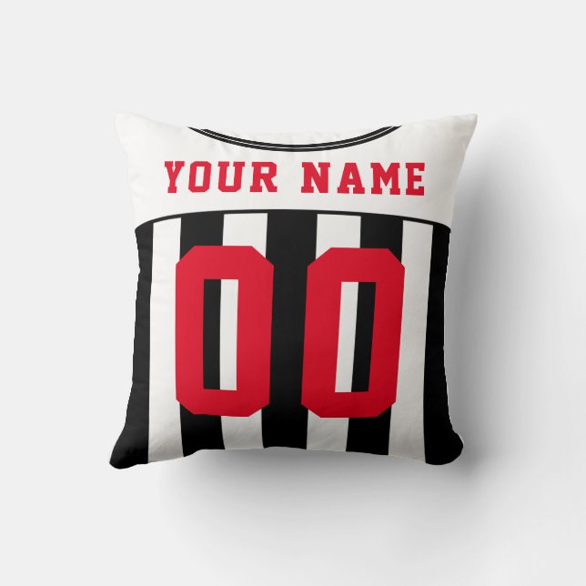 Black & White Soccer Football Jersey Name Number Cushion (Back)