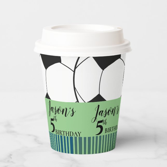 Black White Soccer Football Kids Birthday Party Paper Cups (Front)