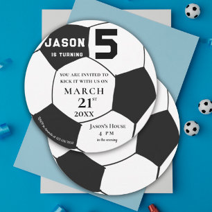 Black White Soccer Football Sports Themed Birthday Invitation