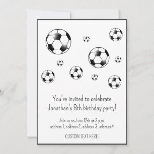 Black & White Soccer Football Theme Birthday Party Invitation