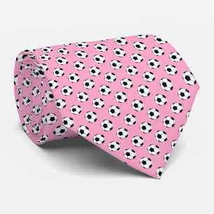 Black White Soccer Fútbol Balls on Carnation Pink Tie