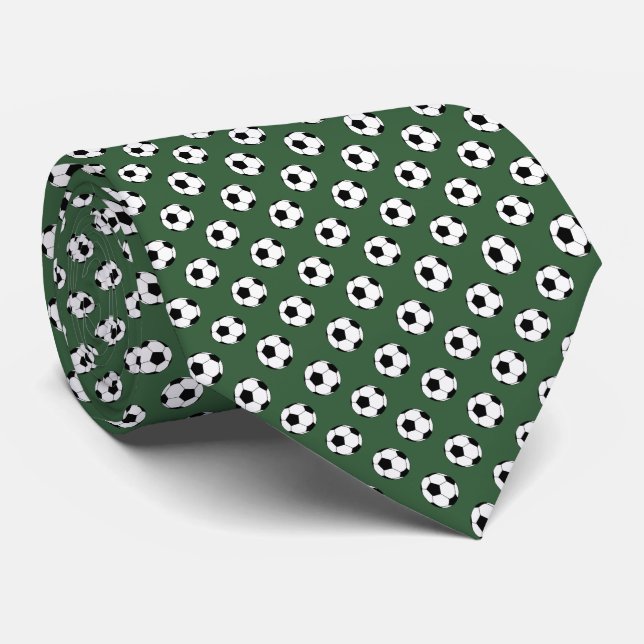 Black White Soccer Fútbol Balls on Hunter Green Tie (Rolled)