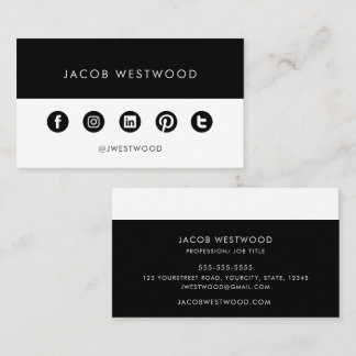 Black white social media modern simple minimalist  business card