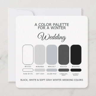 Black White Soft Gray Winter Wedding Palette Card