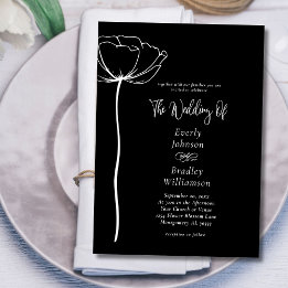 Black White Sophisticated Elegant Floral Wedding  Invitation