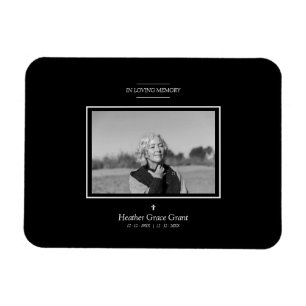 Black White Sophisticated Minimalist Photo Funeral Magnet