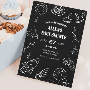 Black & White Space Planet Baby Shower Invitation