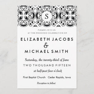 Black & White Spanish Tile Wedding Invitation