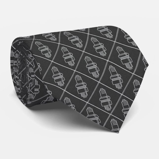 Black & White Spark Plug Grid Tie (Rolled)