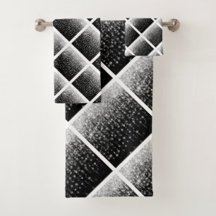BLACK WHITE SPARKLE BATHROOM TOWEL SET