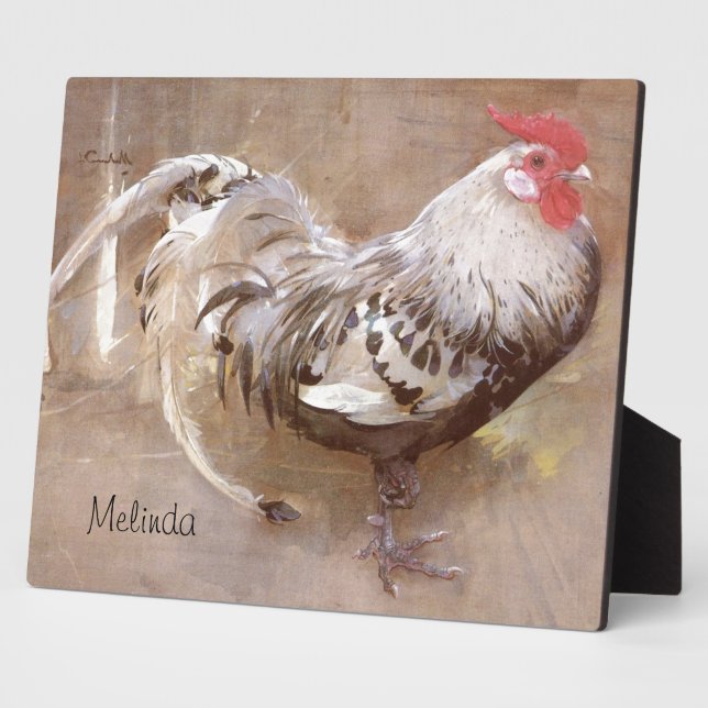 Black & White Speckled Rooster Plaque (Side)