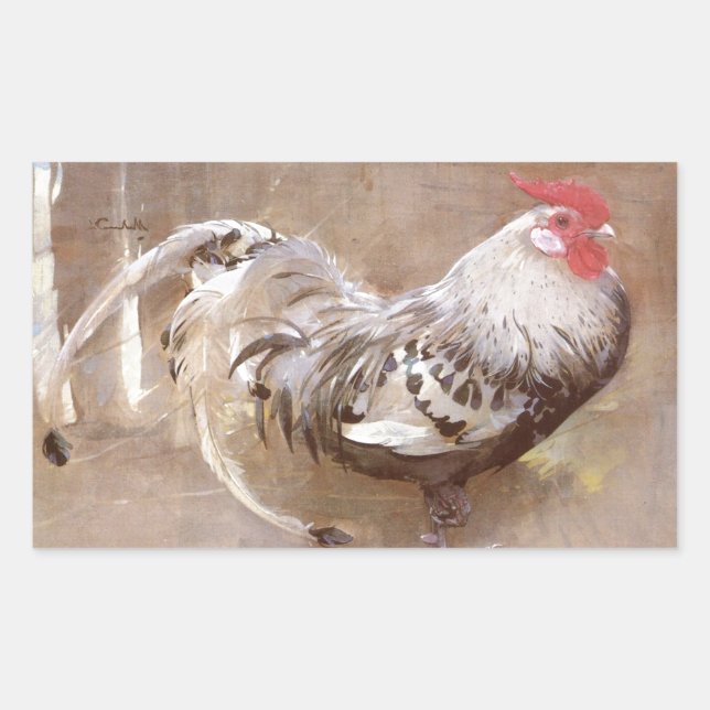 Black & White Speckled Rooster Rectangular Sticker (Front)
