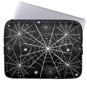 Black White Spider Web Gothic Pattern Spooky Laptop Sleeve