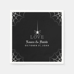 Black & White Spider Web LOVE Halloween Wedding Napkin