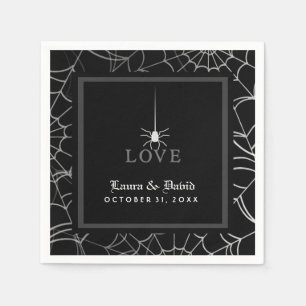 Black & White Spider Web LOVE Halloween Wedding Napkin
