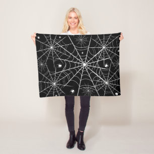 Black White Spider Web Pattern Gothic Spooky Fleece Blanket