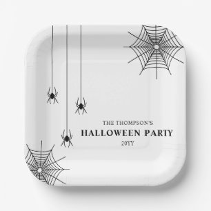 Black White Spiders And Spiderweb Simple Halloween Paper Plate