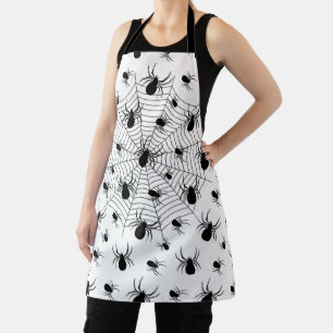 Black White spiders spiderweb Halloween pattern Apron