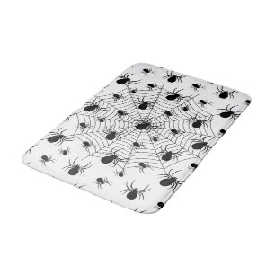 Black White spiders spiderweb Halloween pattern Bath Mat